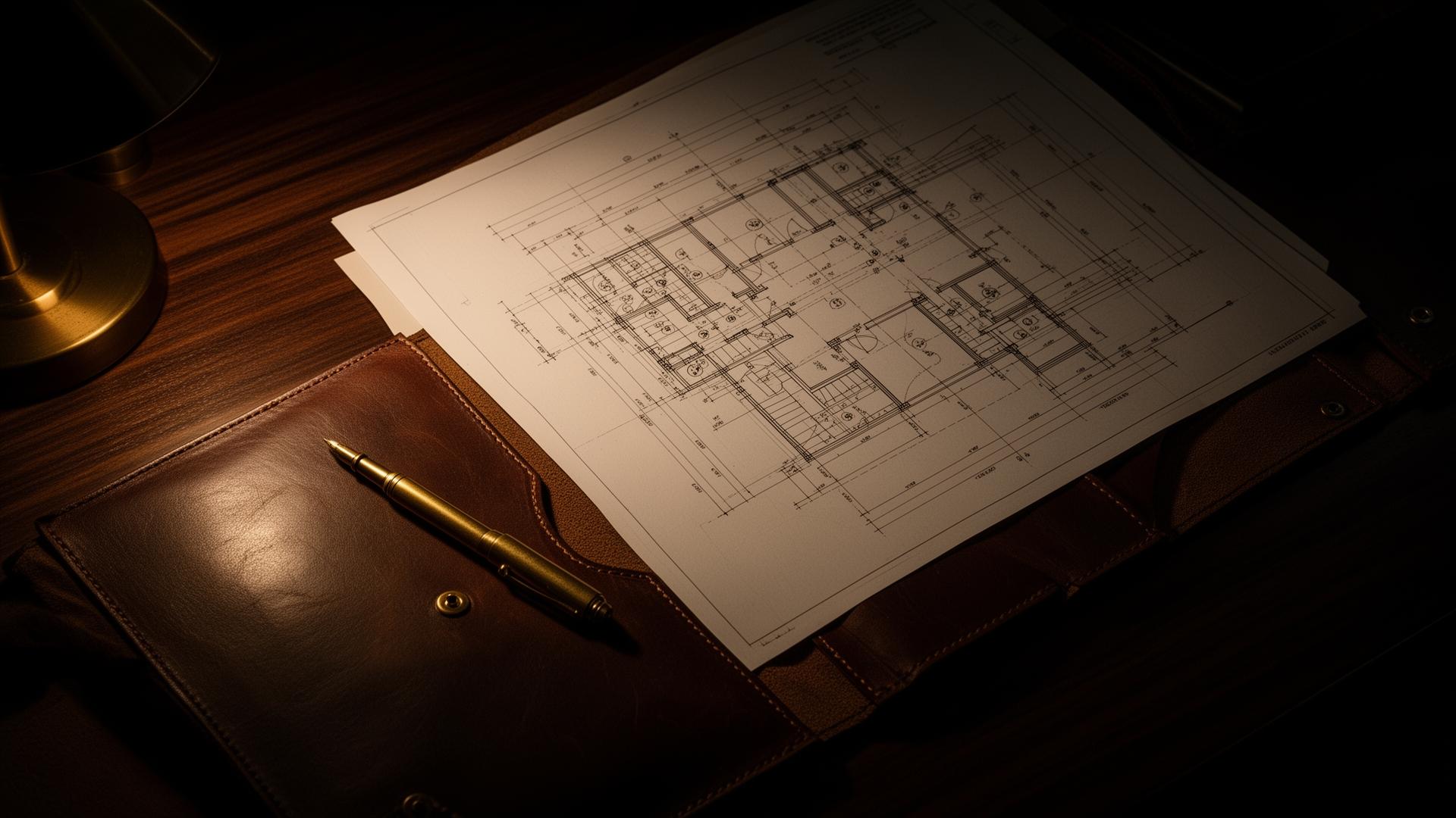 Architectural blueprints on a desk